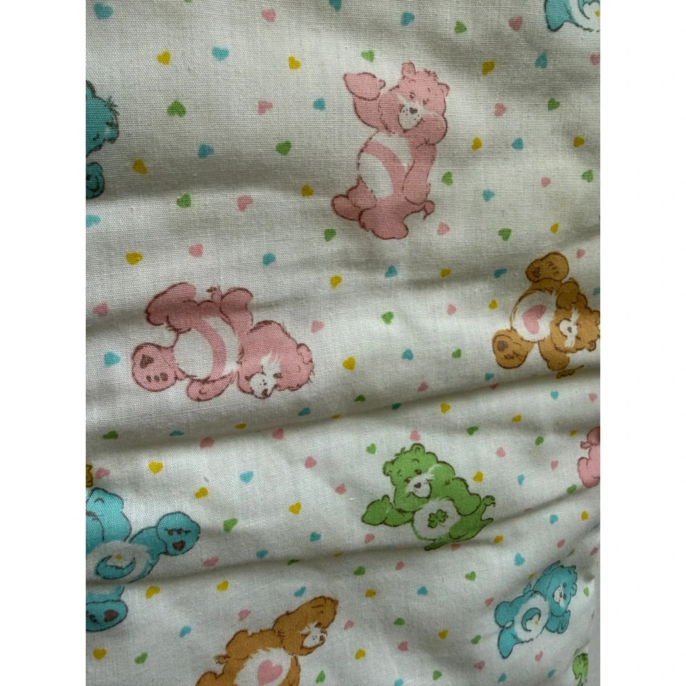 Vintage Care Bears Crib Pillow White Pastel Heart Print 80s Retro Nursery Decor